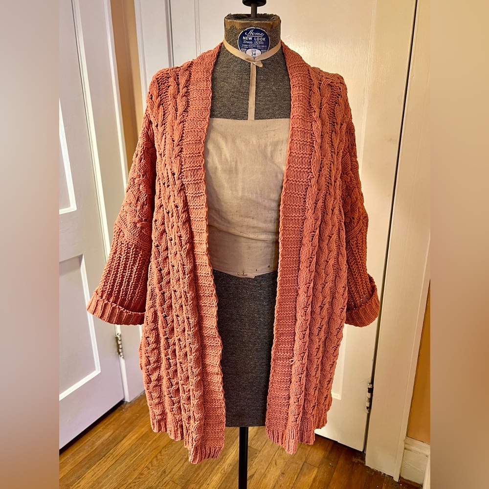 Apricot Colored Chunky Knit Umgee Shrug Sweater